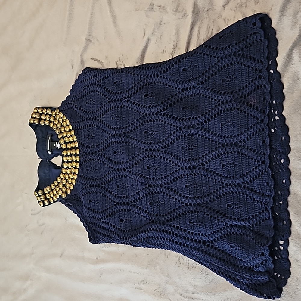 Inc., navy neckline designed sweater, M